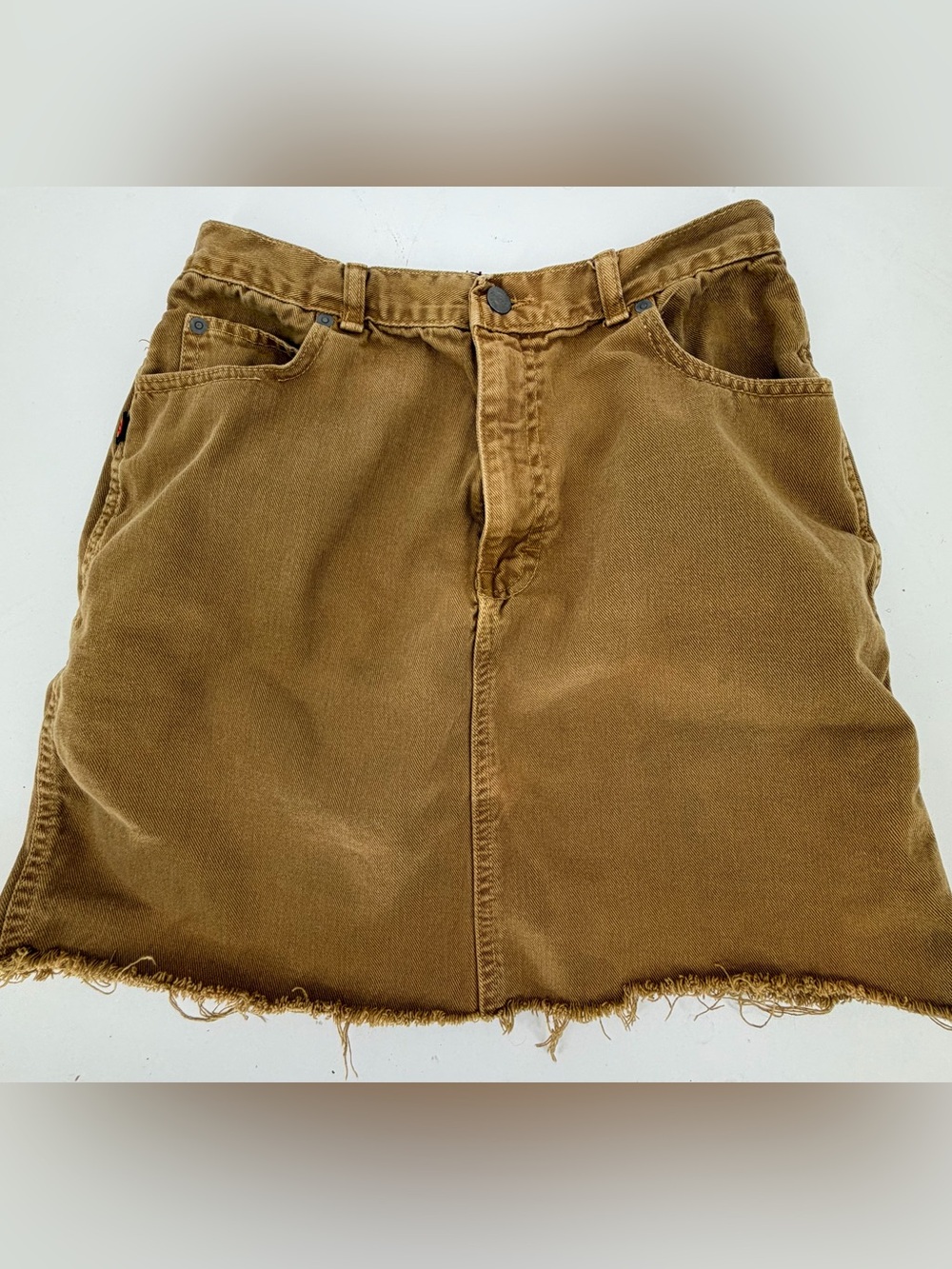 Vintage Sasson Brown Denim Mini Skirt Raw Hem Frayed Cotton Made in USA